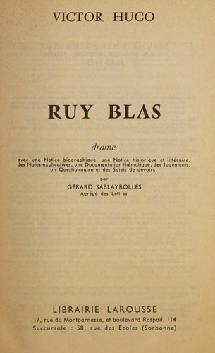 Victor Hugo: Ruy Blas (French language, 1971, Larousse)