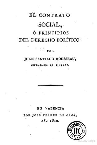 Jean-Jacques Rousseau: El contrato social (Spanish language, 1812, José Ferrer de Orga)