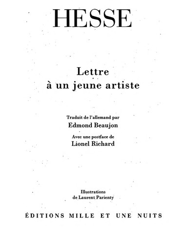 Hermann Hesse: Lettre à un jeune artiste (French language, 1994, Editions Mille et une nuits)