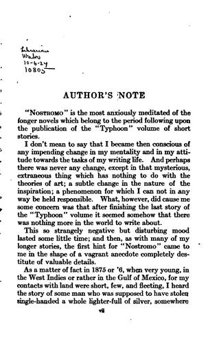 Joseph Conrad: Nostromo (1921, Doubleday, Page& company)