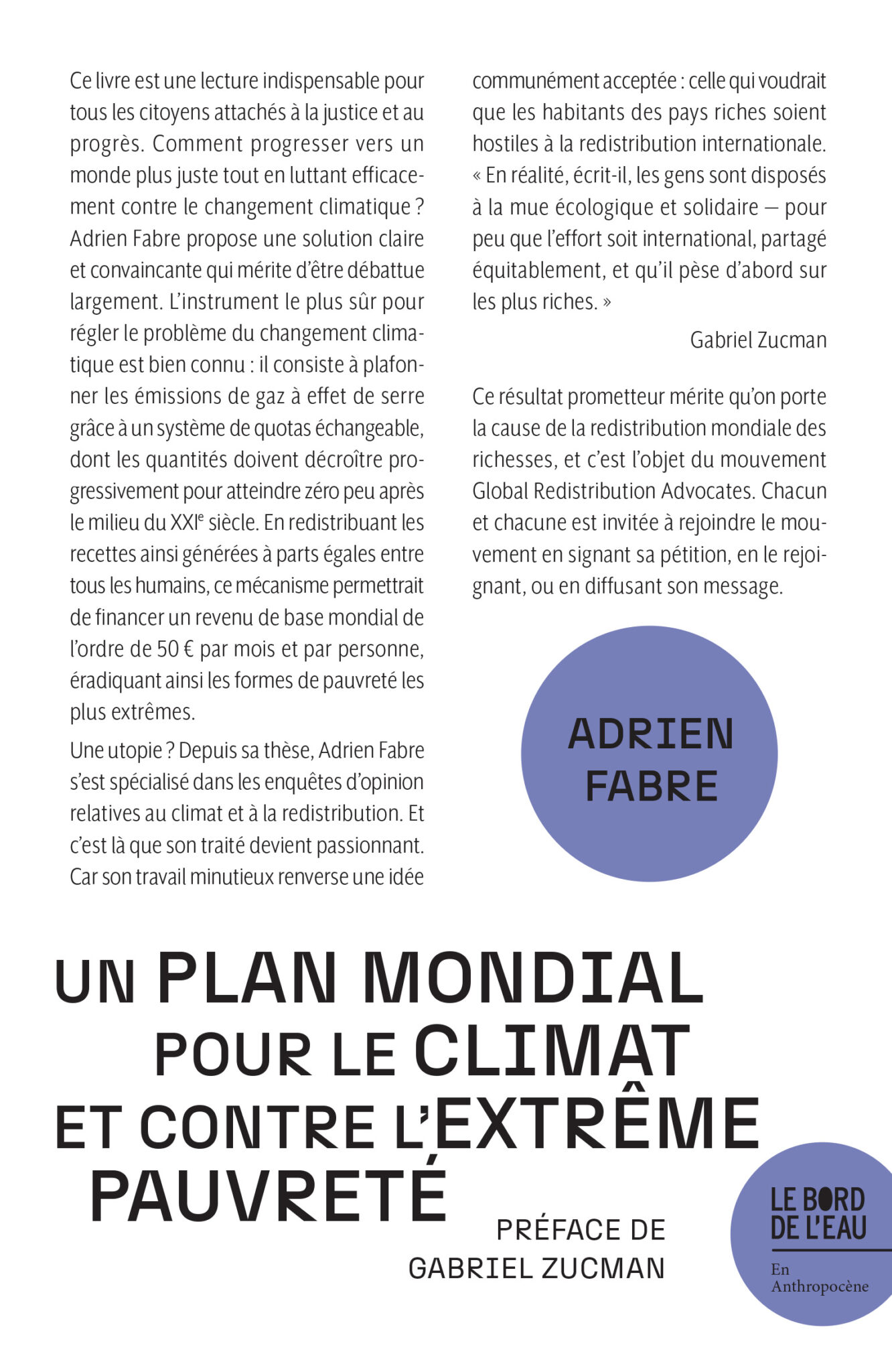 Adrien Fabre: Un Plan mondial pour le climat et contre l’extrême pauvreté (Paperback, French language, 2024, Le bord de l'eau)