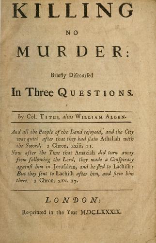 Edward Sexby: Killing no murder (1689, [s.n.])