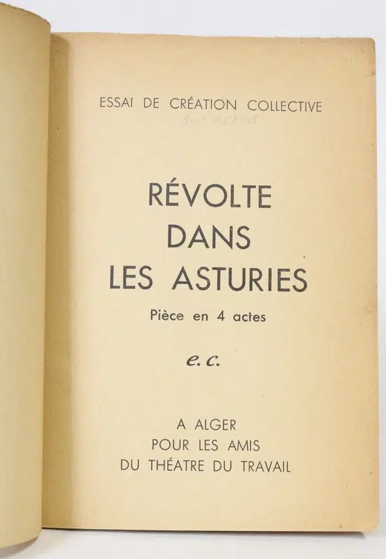 Albert Camus: Révolte dans les Asturies (French language, 1968, L'Avant-scène)